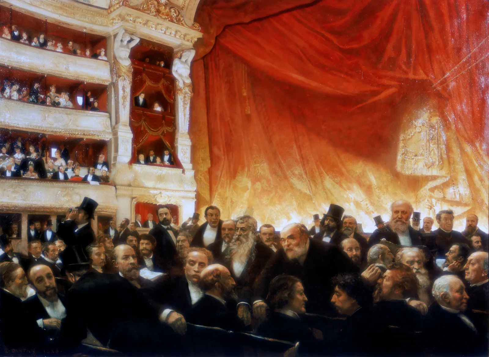 Un entracte à la Comdie Française un soir de première en 1885 par Édouard Joseph Danton 1886 huile sur toile.